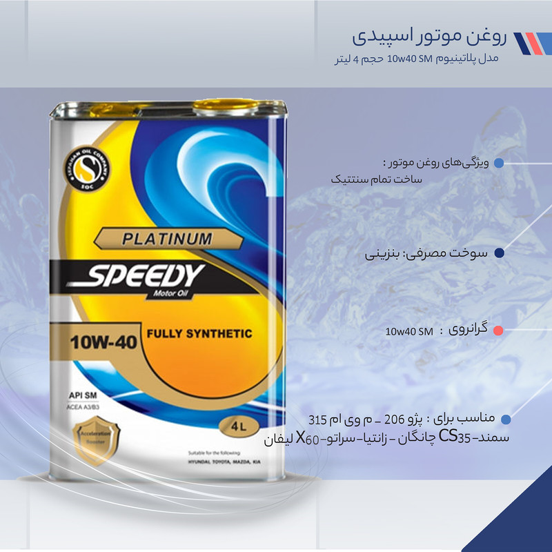 قیمت و خرید روغن موتور اسپیدی مدل پلاتینیوم 10W40 SM حجم 4 لیتر
